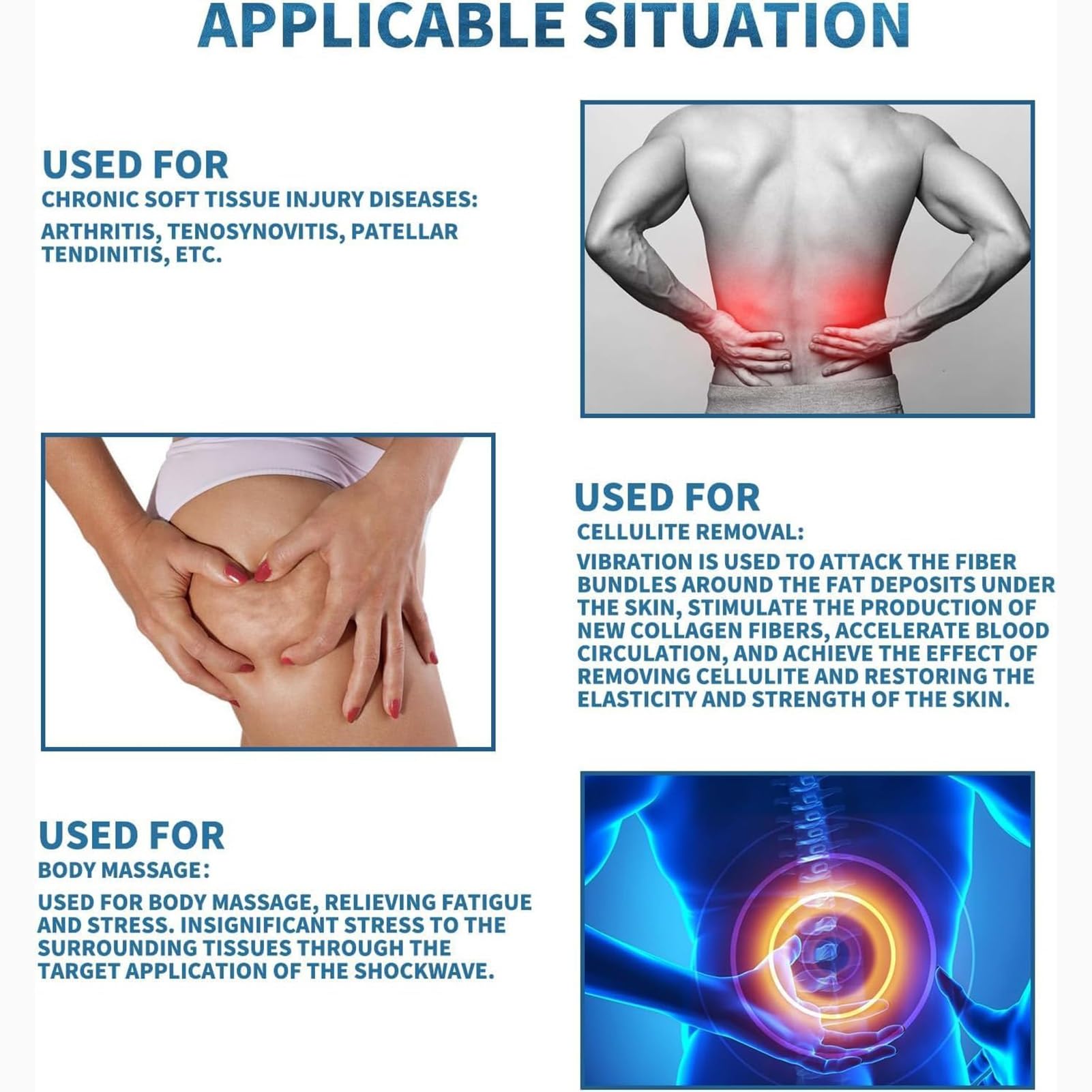 Apparecchio per Terapia A Onde D'urto Extracorporeo, Dispositivo per Terapia A Ultrasuoni 7 in 1, Sollievo dal Dolore Mirato A Casa per Corpo, Piedi E Ginocchia
