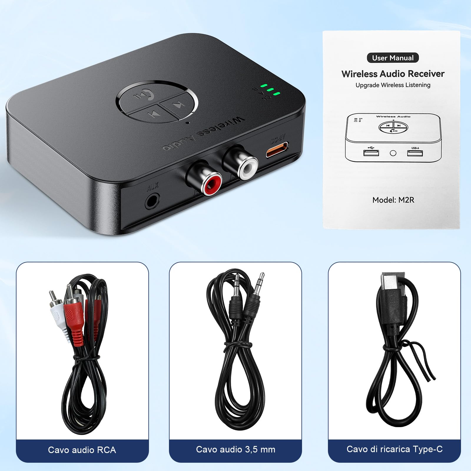 Adattatore Bluetooth 5.4 Impianto Stereo con Telecomando, Ricevitore Audio Wireless Hi-Fi con Jack Aux 3.5mm RCA