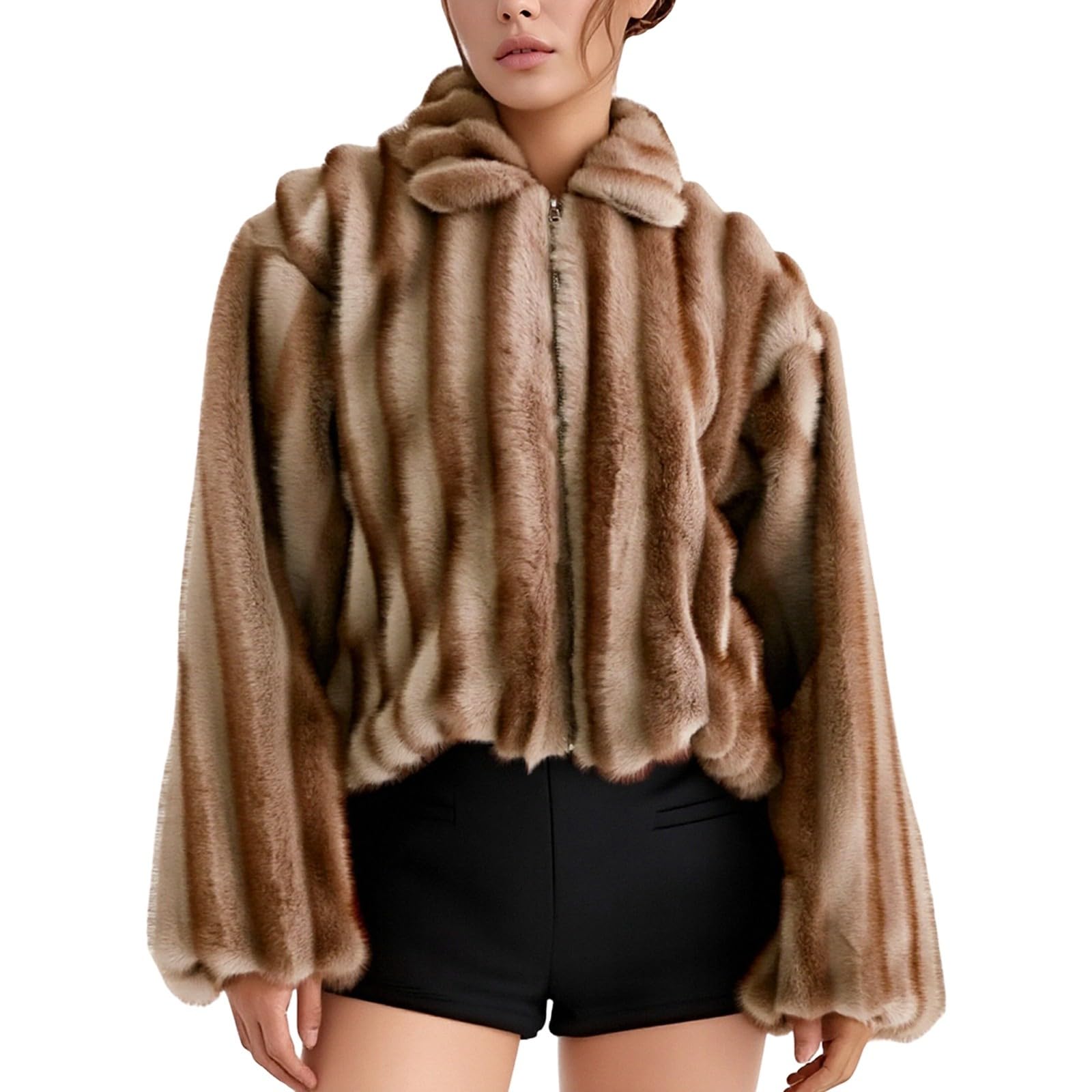 Chaqueta sintética de lujo, cálida y acogedora, de forro polar, abrigo de invierno informal de manga larga con bolsillos, cómodo y de corte holgado, mujer, prenda exterior otoño e invierno
