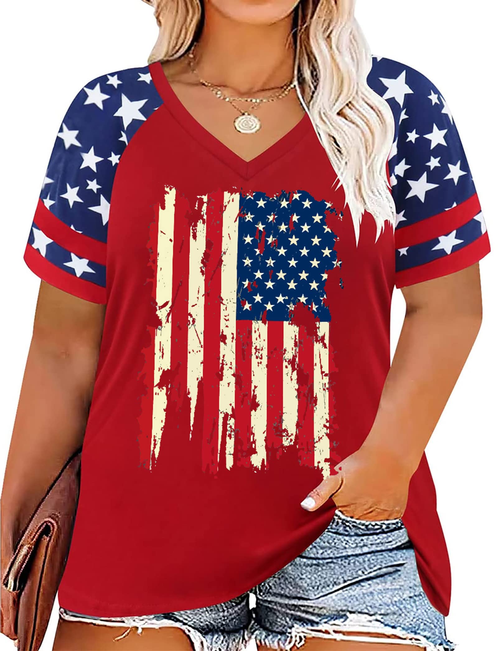 Plus Size American Flag Patriotic Tee