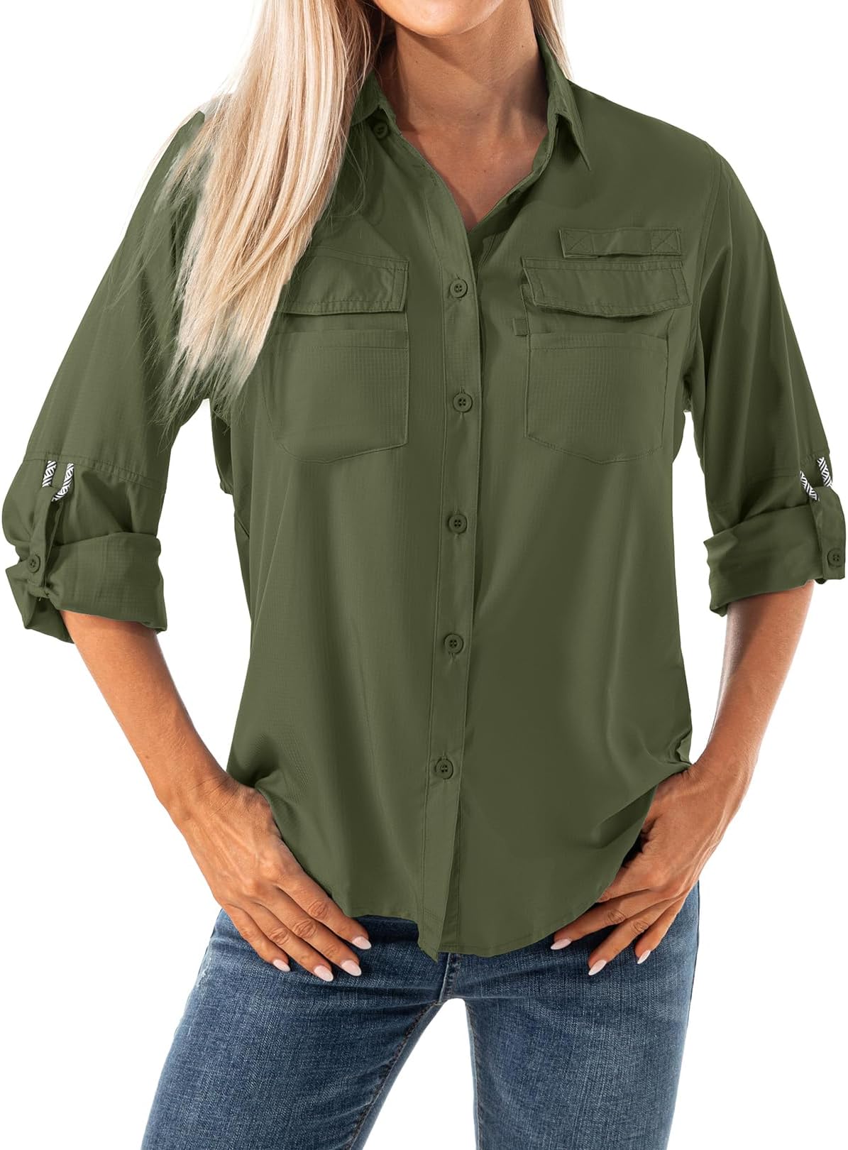 Womens Safari Shirts Long Sleeve Outdoor Sun Protection Quick Dry Fishing Hiking Shirts