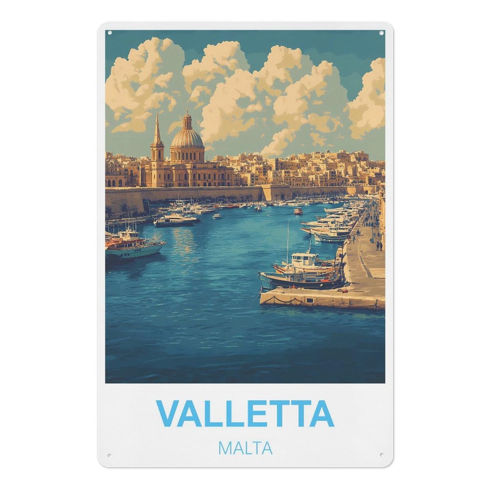 Valletta Malta Retro Design Tin Painting Vintage Tin Sign 08x12inch(20x30cm) Wall Art for Home Office Bedroom Living Room Cafes Wall Decor