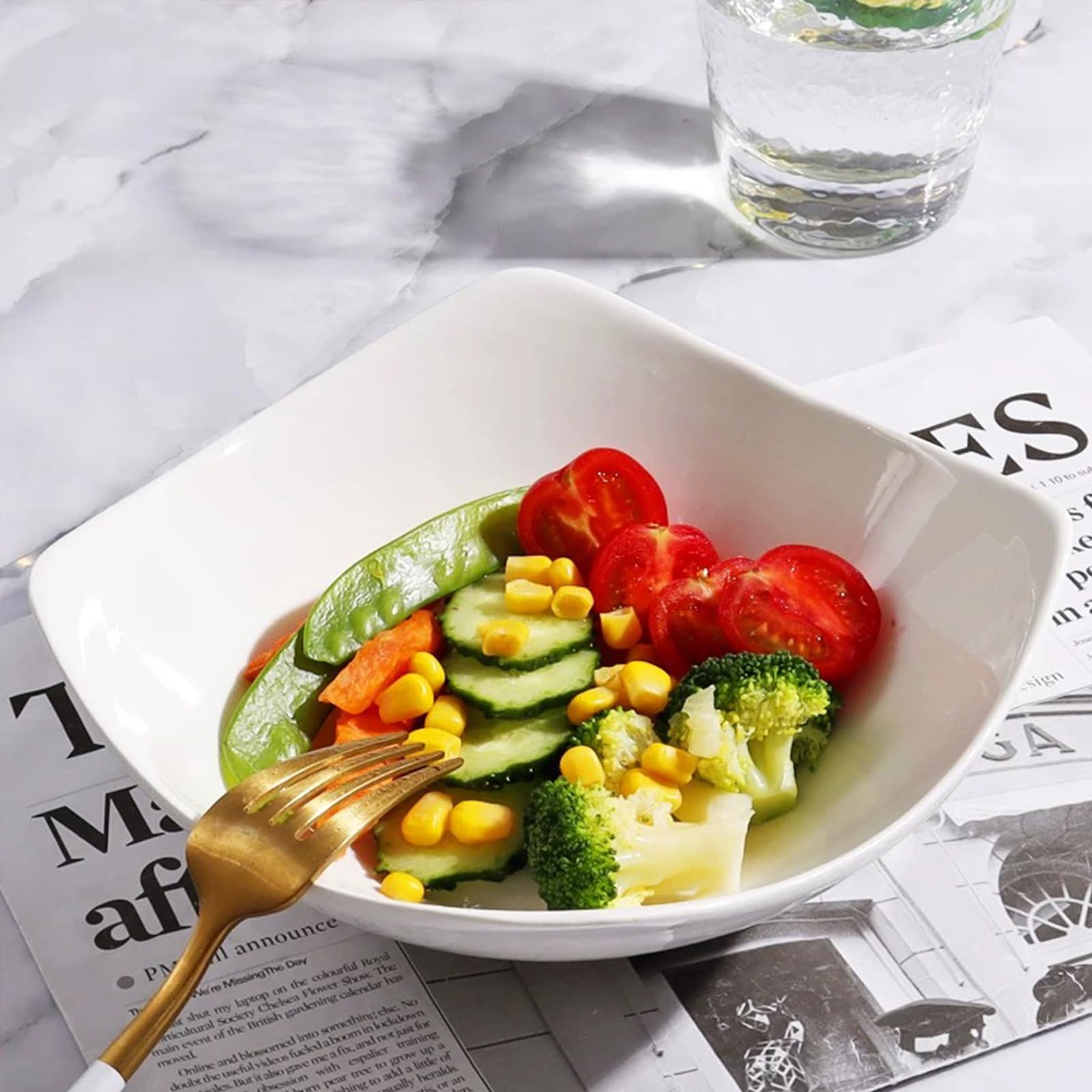 Set di 4 ciotole per insalata TuYines, set di ciotole in porcellana per insalata, bianco, per pasta, piatto profondo per spaghetti, ciotola per cereali adatta al microonde, ciotola da portata per