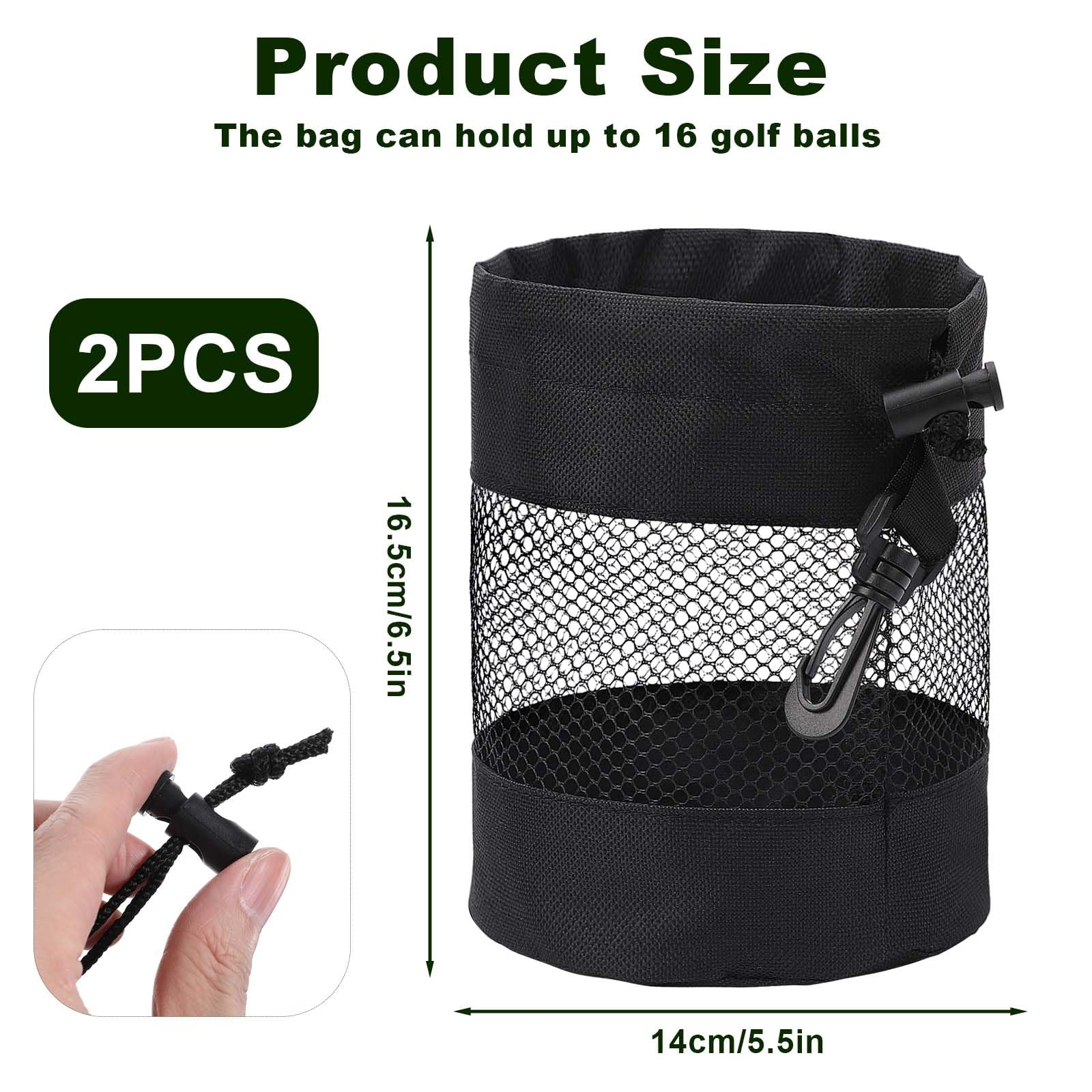 Grevosea 2 Pcs Golf Balls Storage Bag, Golf Pouch Golf Ball Holder Nylon Mesh Ball Bag with Drawstring Golf Ball Sack Golf Storage Drawstring Mesh Bags for Golf Accessories (Black)