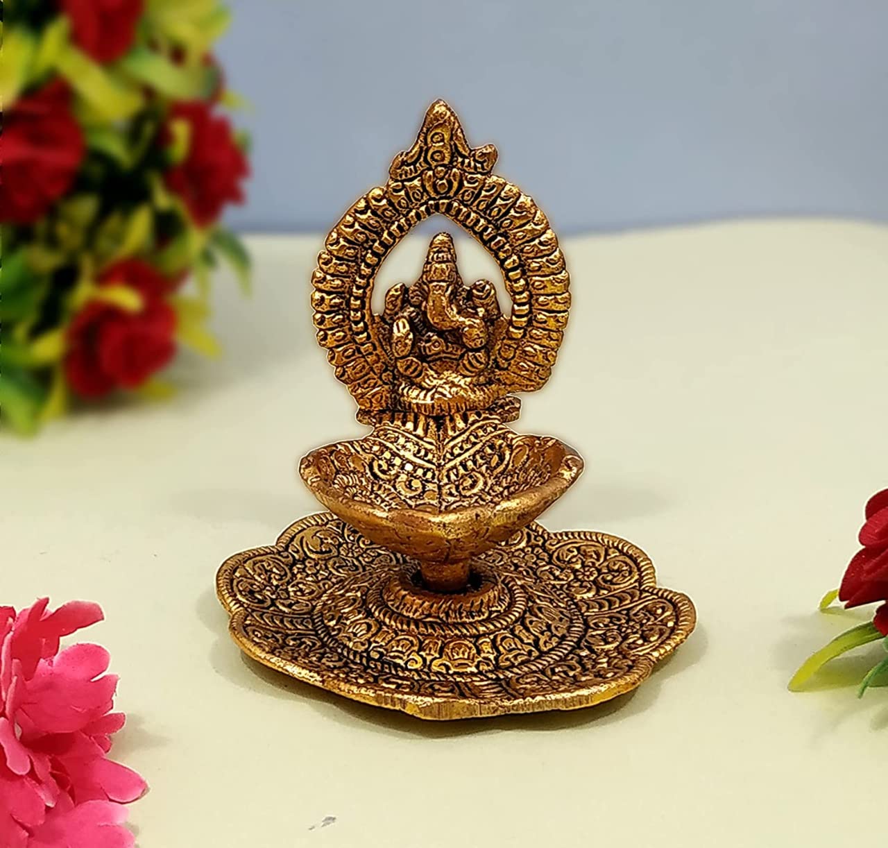 Denique Ganesha Diya Oil Lamp - Dipak for Puja Diwali Home Temple Articles Decoration Gifts(1Pieaces)