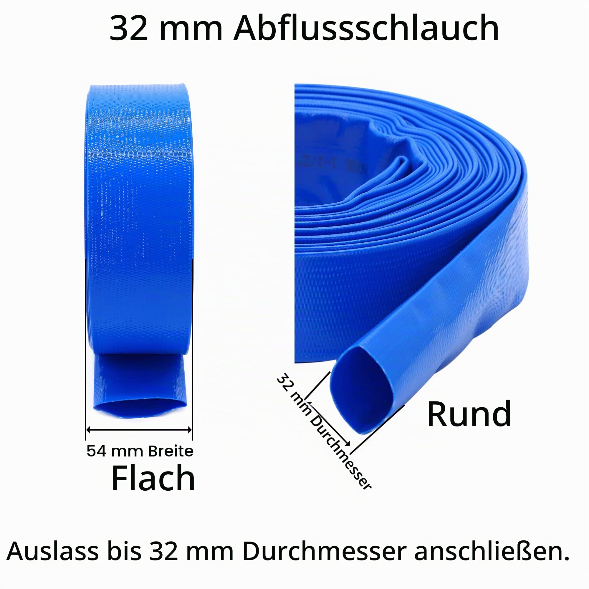 1 1/4 Zoll Ø 32 mm Flachschlauch 20M, Gewebeschlauch, Blau