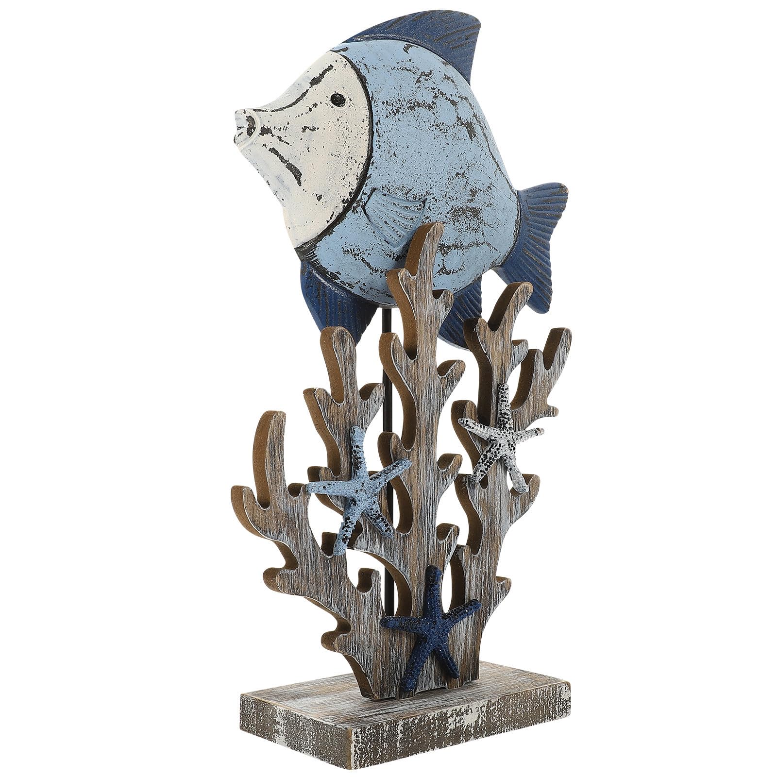 Sculpté de poisson avec base stable en bois ornement méditerranéen