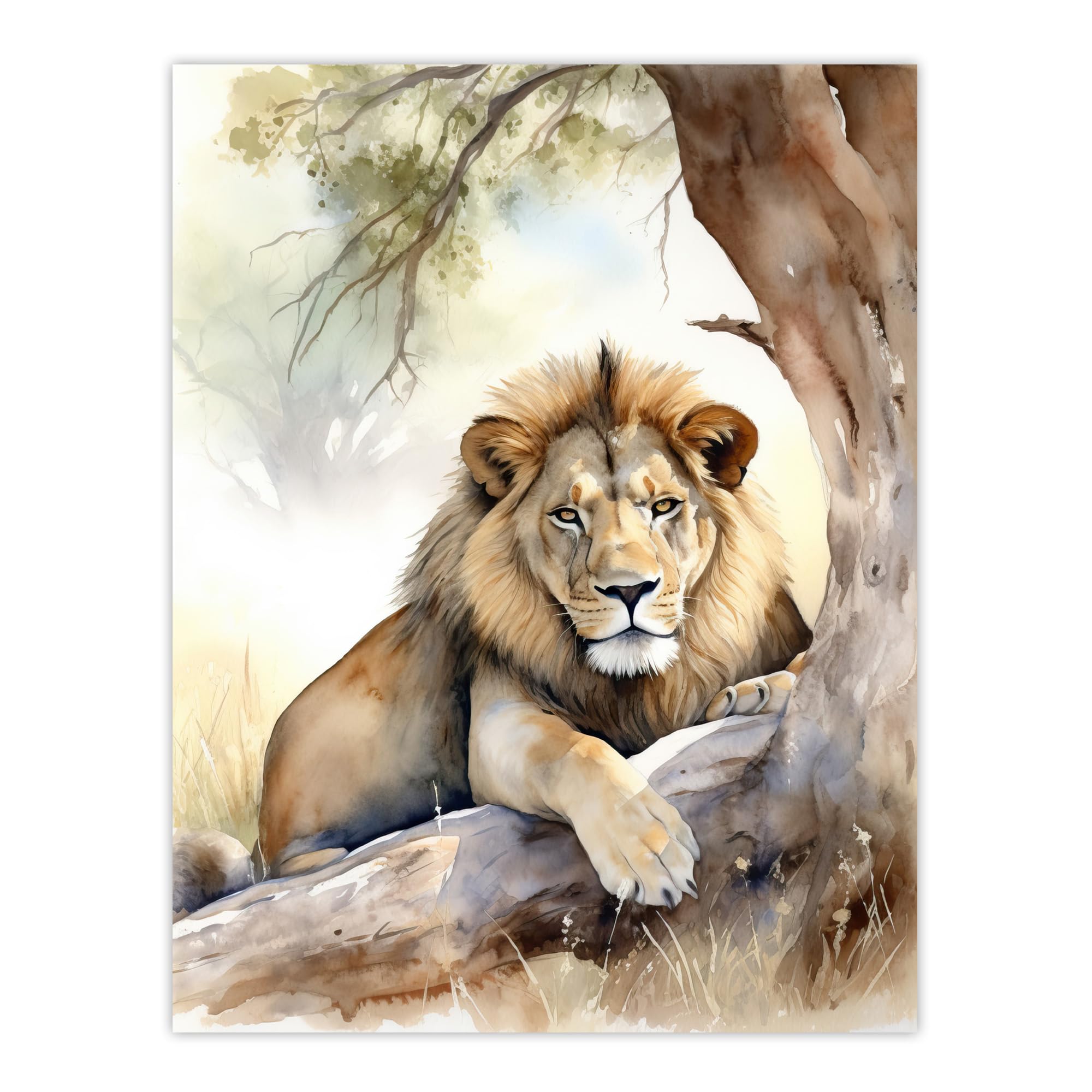 Artery8 Majestic Lion African Savannah Watercolour Africa Extra Large XL Wall Art Poster Print