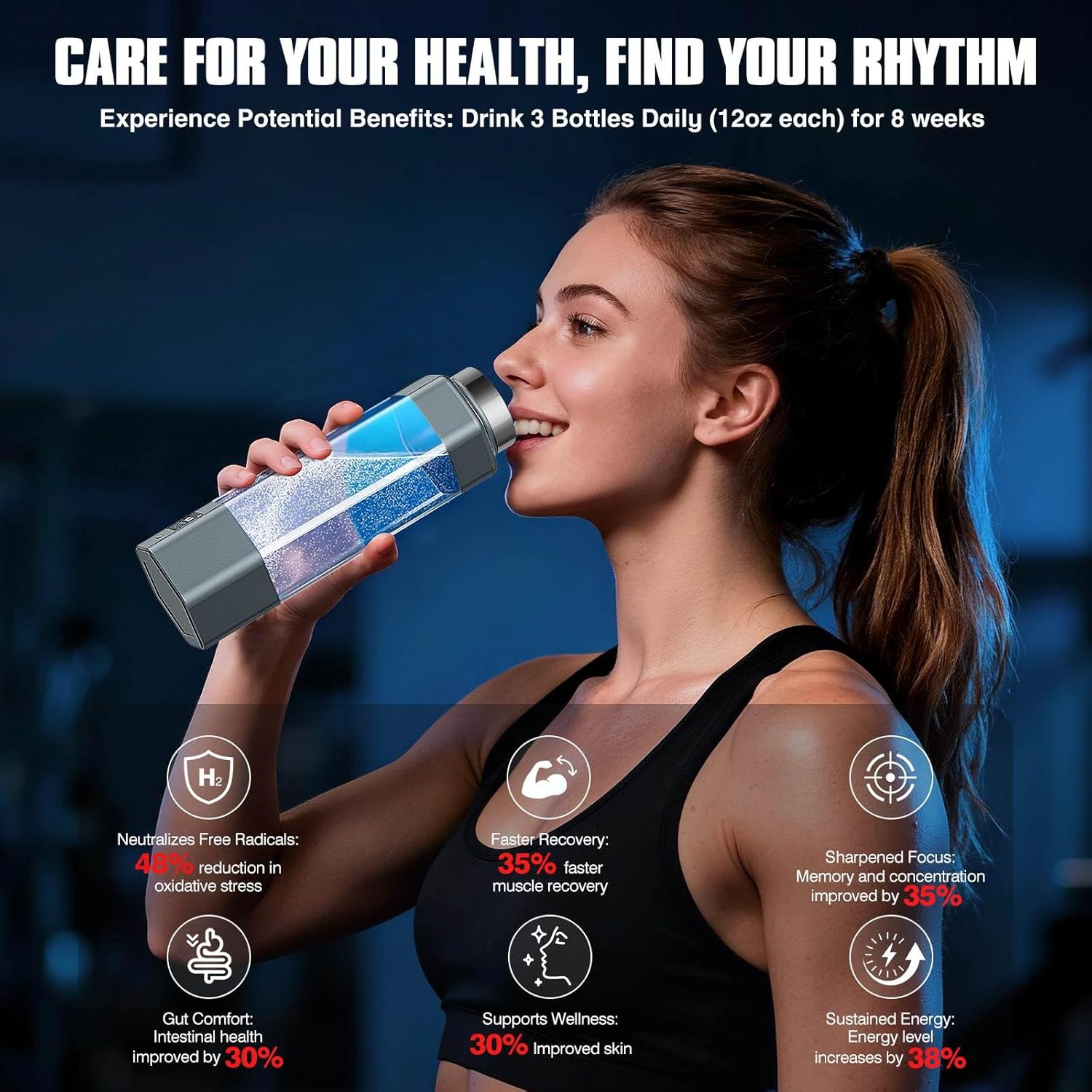 Hydrogen Water Bottle Generator,Up to 10000+ PPB Hydrogen Bottle Water Ionizer with SPE/PEM Technology,12 OZ Food-Grade PC Hydro Water Machine,SGS-Certified Molecular Generator for Sports/Home