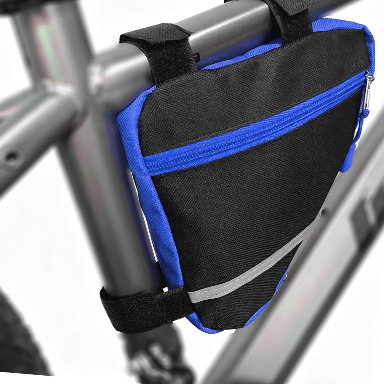 QitinDasen Blue Small Bike Triangle Bag, Waterproof Nylon Bicycle Front Tube Frame Triangle Bag with Double-Sided Reflective Decoration