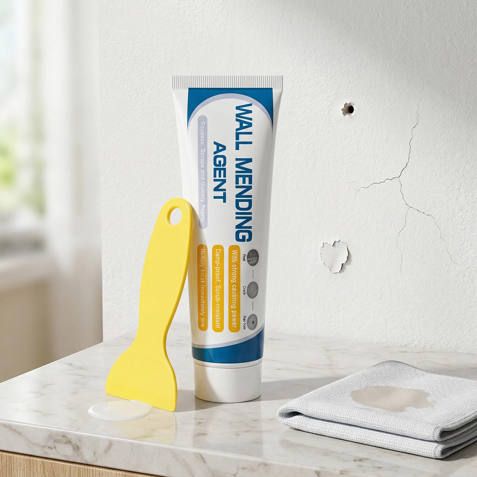 Wandreparaturset mit haftender Spachtelmasse for Risse & Löcher, schnelle & einfache Wandreparatur