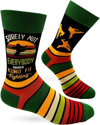 Fabdaz Surely Not Everybody Was Kung Fu Fighting Funny Saying Mens Novelty Crew Socks - One Size Fits Most