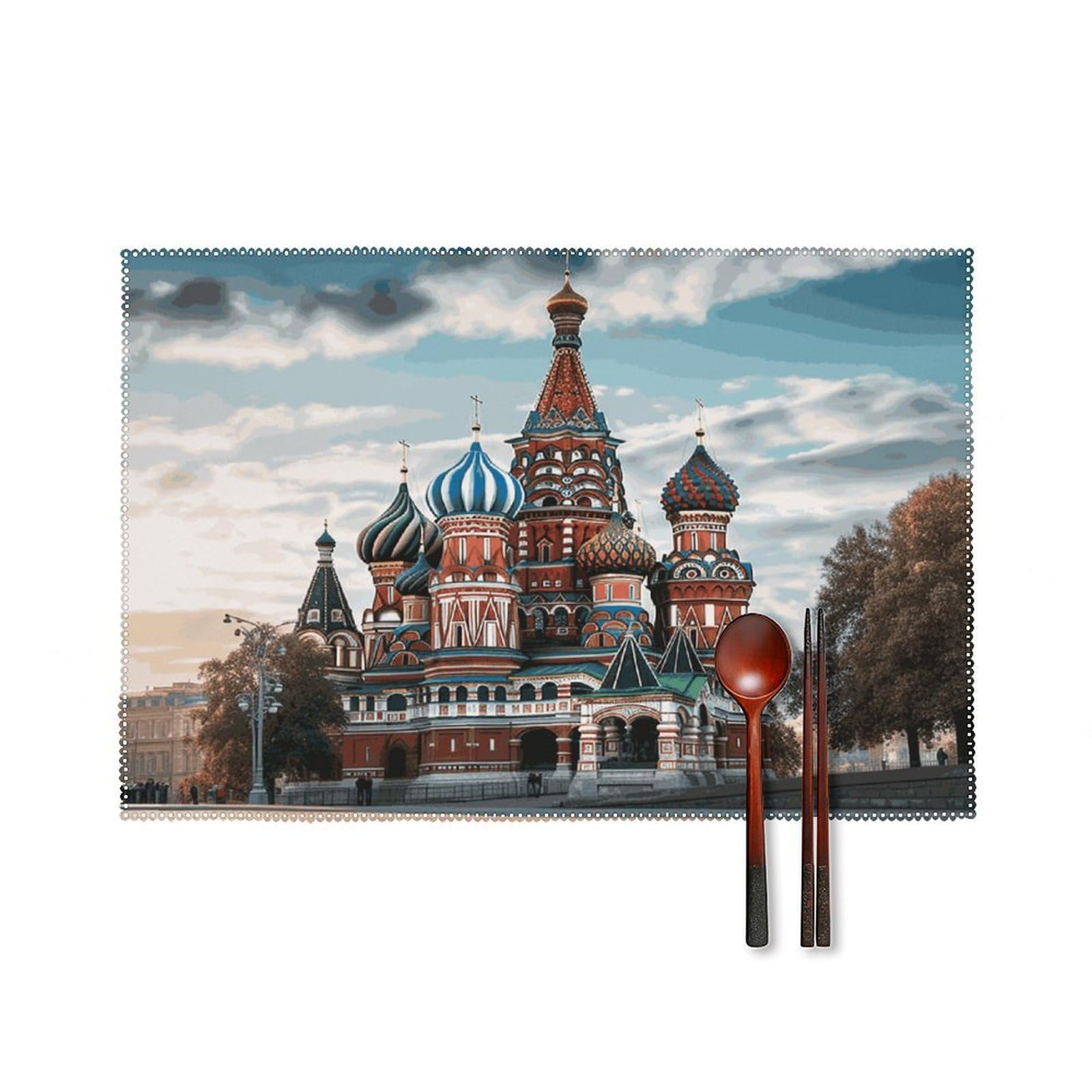 Set de table toile motif Cathédrale Saint-Basile, lot de 6 pièces antidérapantes pour repas