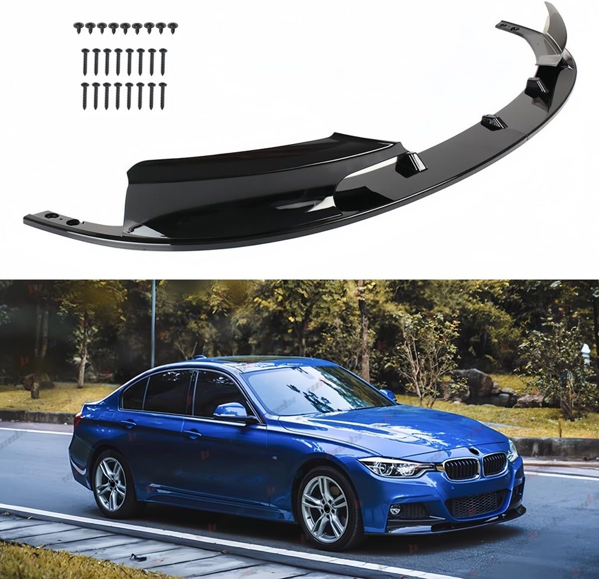 front bumper lip splitter compatible with 2012-2018 f30 f31 base 3 series (m tech/m sport only), air dam spoiler lower chin 2pcs fits for sedan, protection body part (glossy black)