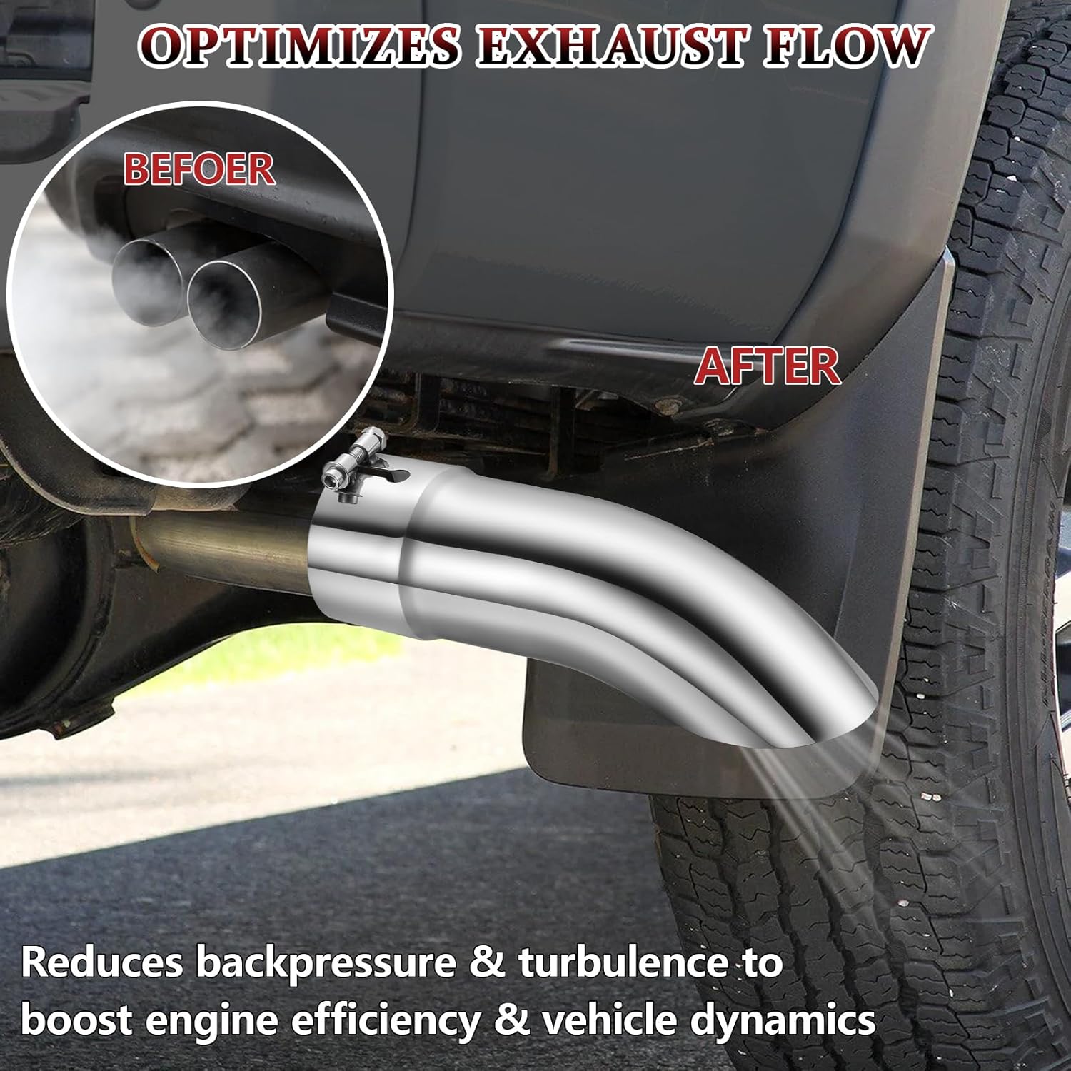 Turn Down Exhaust Tip 3.5" Inlet 3.5" Outlet 12" Long, High Performance Stainless Steel, Rustproof Polished Finish, Sleek Angle Cut, Bolt-On Diesel Tailpipe, Universal for Car Truck