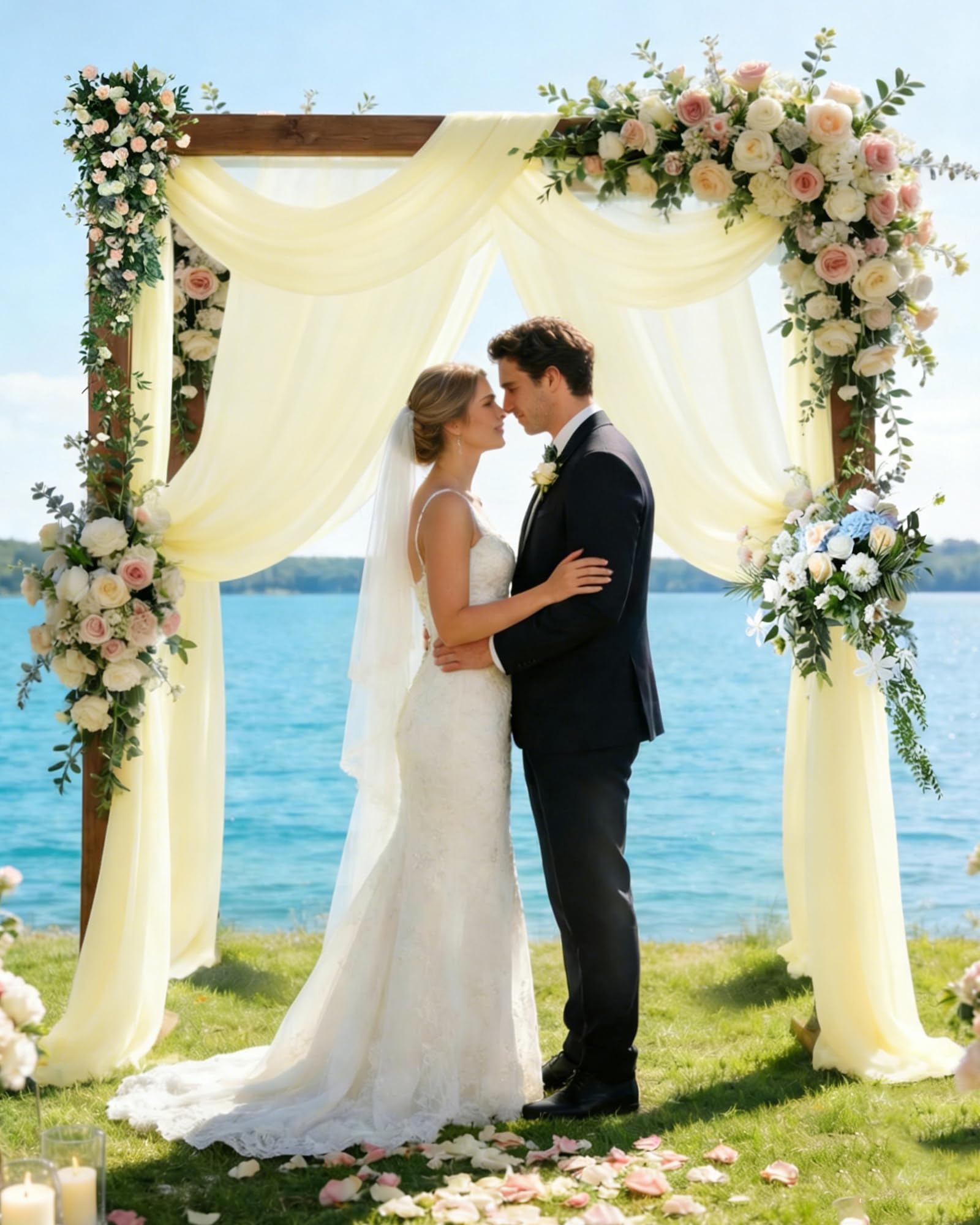 2 Panels 30" x 19.69Ft Wedding Arch Draping Fabric, Chiffon Sheer Voile Backdrop Curtain Wedding Arch Backdrop Drapes Curtains for Arbor Wedding Archway Ceremony Ceiling Decorations (Light Yellow)