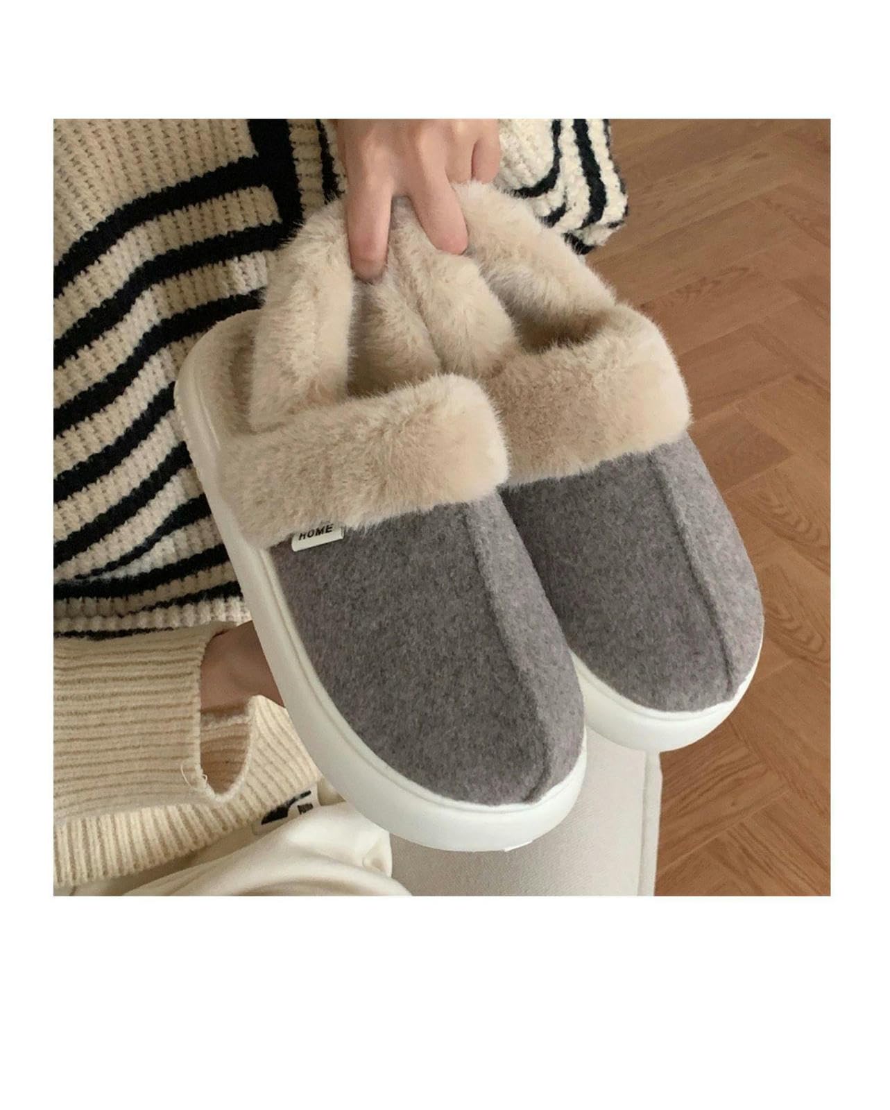 Pantofole Coppia Peluche Casual Moda Esterna Indossare Scarpe Di Confinamento Calde Pannelli Di Cotone Inverno Per Uomini E Donne-grigio Scuro-36-37