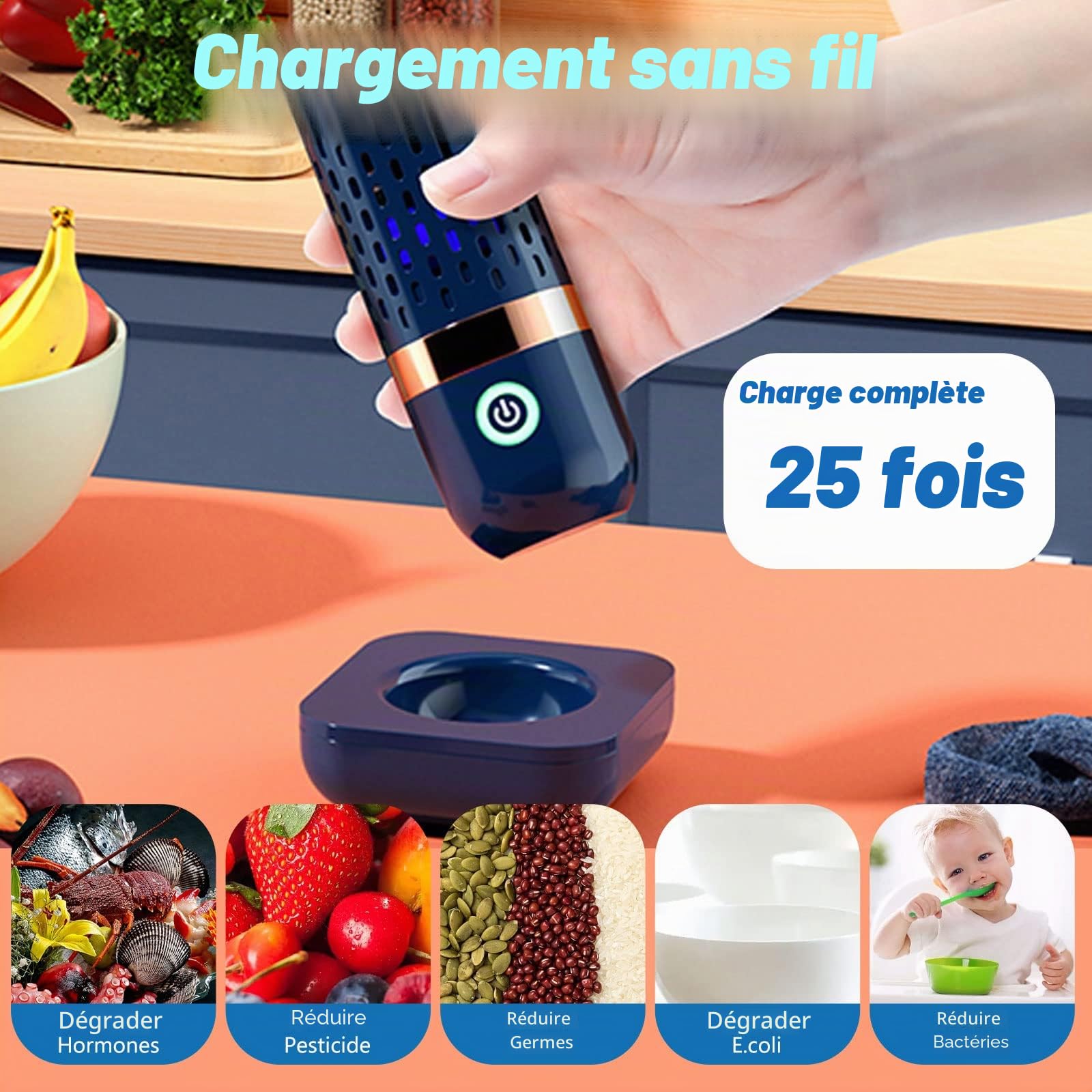 Machine à laver fruits et légumes,Machine à Laver Portable sans Fil pour Fruits et légumes,Purificateur d'Aliments avec Technologie de Purification d'Ions OH, Étanchéité IPX7,rechargeable par USB