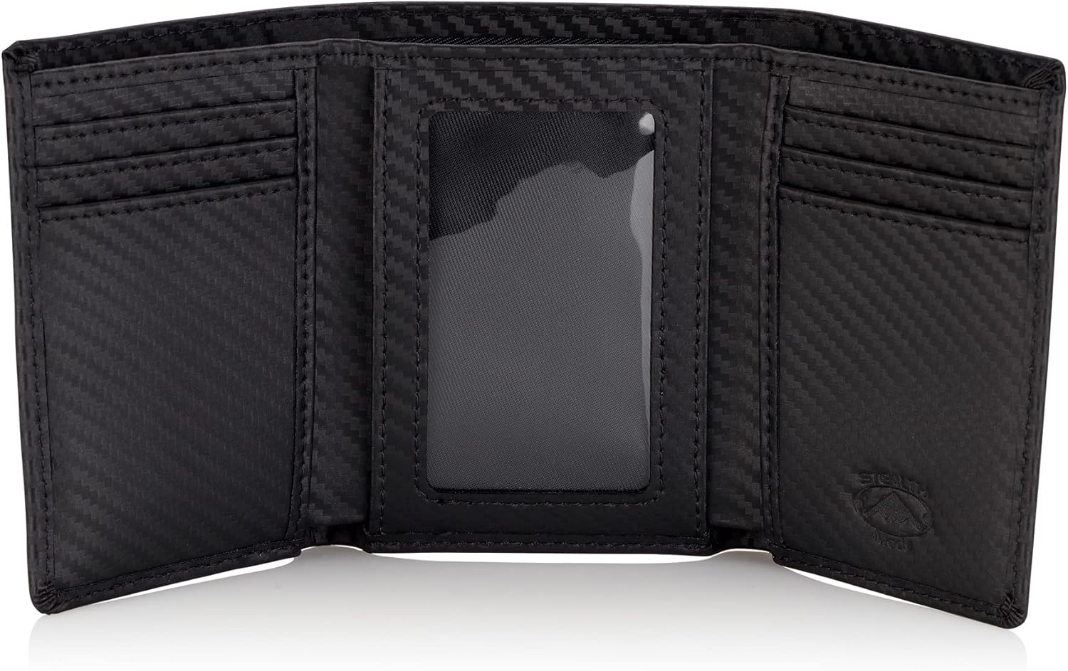 Stealth Mode Men's Leather Trifold Wallet with Airtag Holder and RFID Blocking (Carbon Fiber)