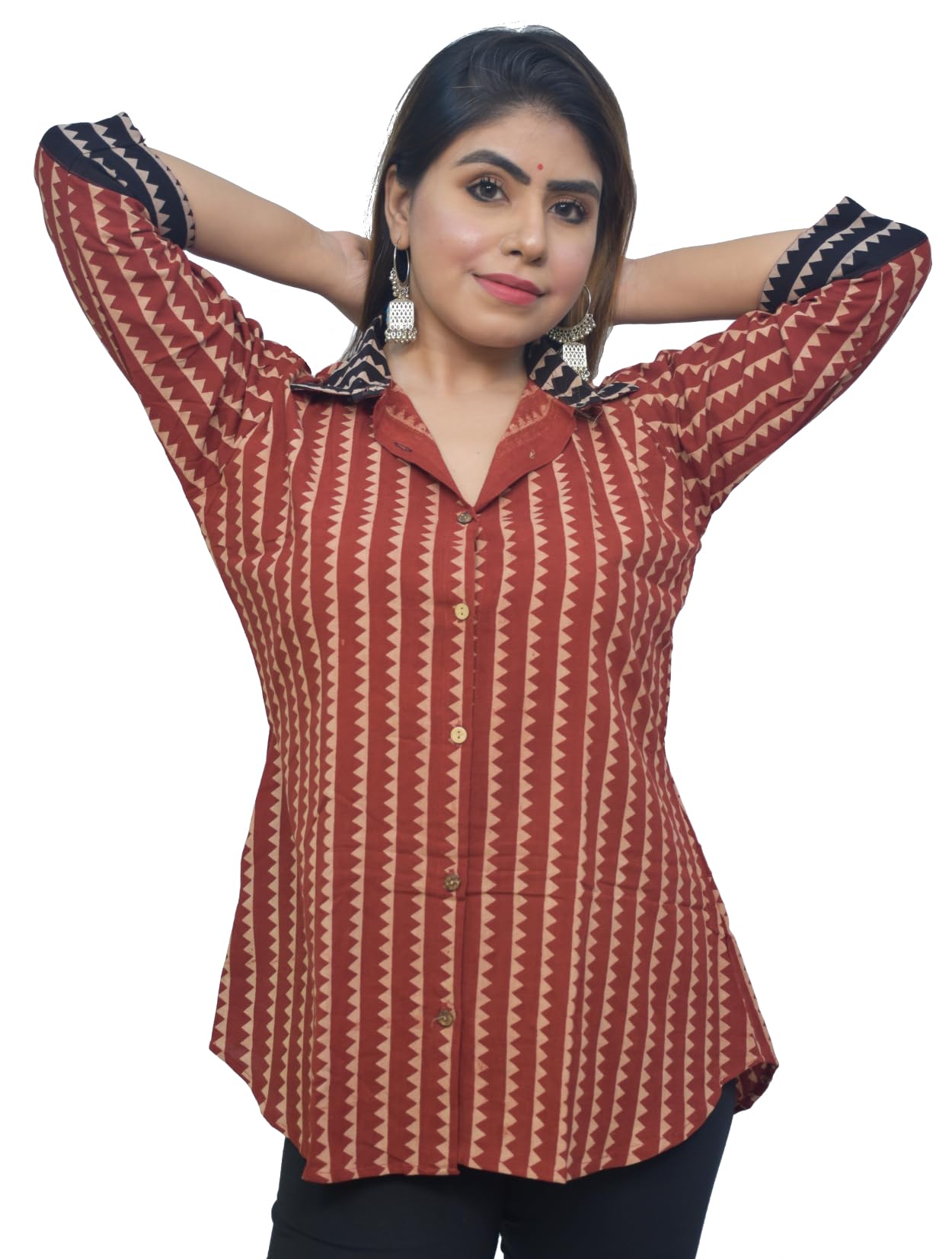 kheyali boutique Pure Cotton Ajrakh Printed Shirt for Women-picture-55