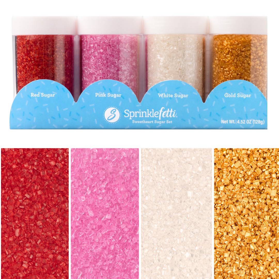 - Valentines Day Sanding Sugar 4 Pack | Pink Red White & Gold Decorative Sugar Crystals for Baking & Decorating 4.52 ounces