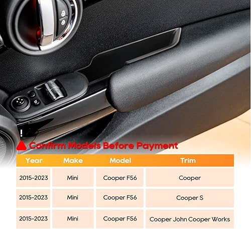 Miniatura 4 de LFOTPP Mini Cooper F56 2023 2024 Bandeja de puerta 2 piezas para Mini Cooper F56 S 2015-2023 2024 Organizador interior de puerta lateral Paletas de