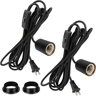 Hanging Light Cord Kit with Plug,Pendant Lamp Rope with Switch,Ceramic Bulb Socket,for DIY Lampshade Replacement Lantern Cord,Swag Lamp kit Plug in,Cloth Wrapped 15ft Black 2Set