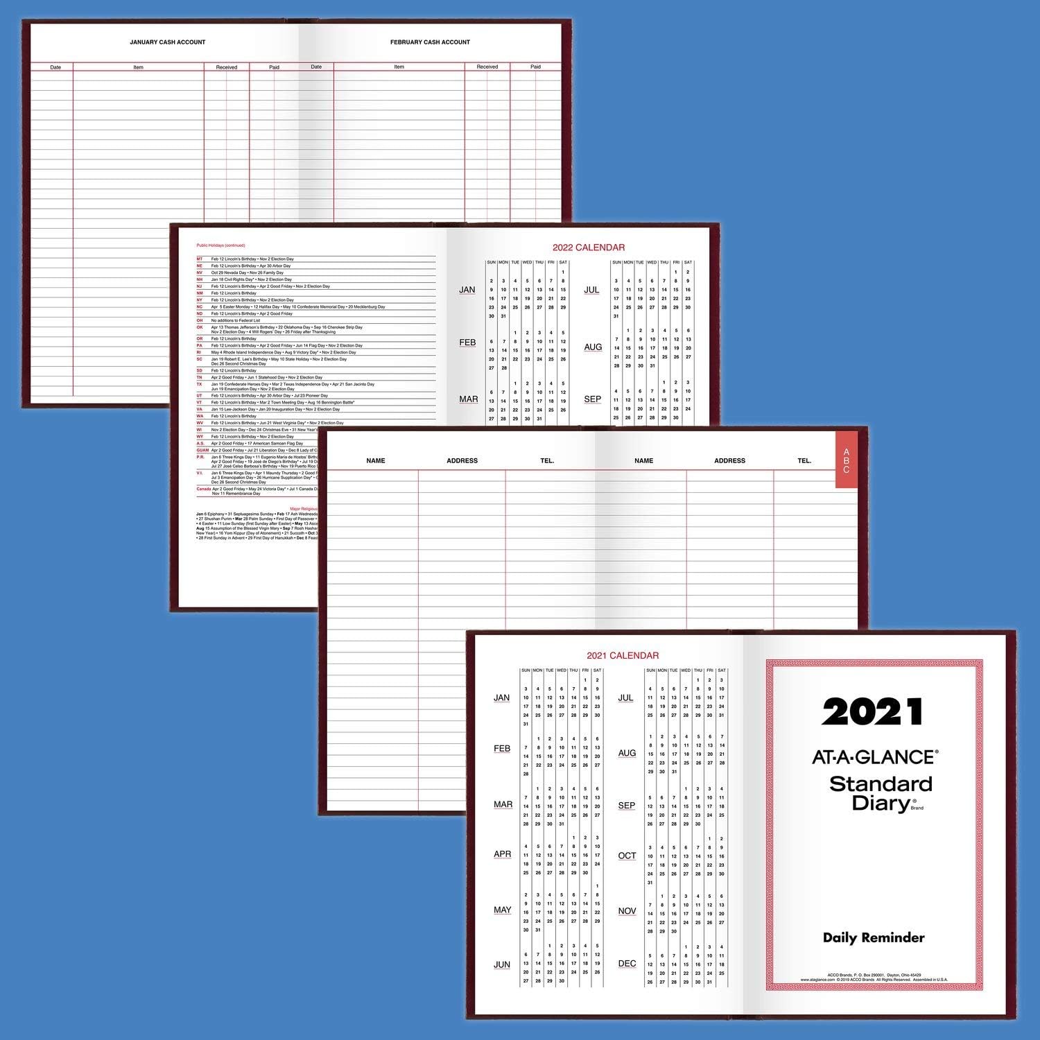 2021 Diary by AT-A-GLANCE, Standard Daily Diary, 5-3/4" x 8-1/4", Small, Red (SD3891321)