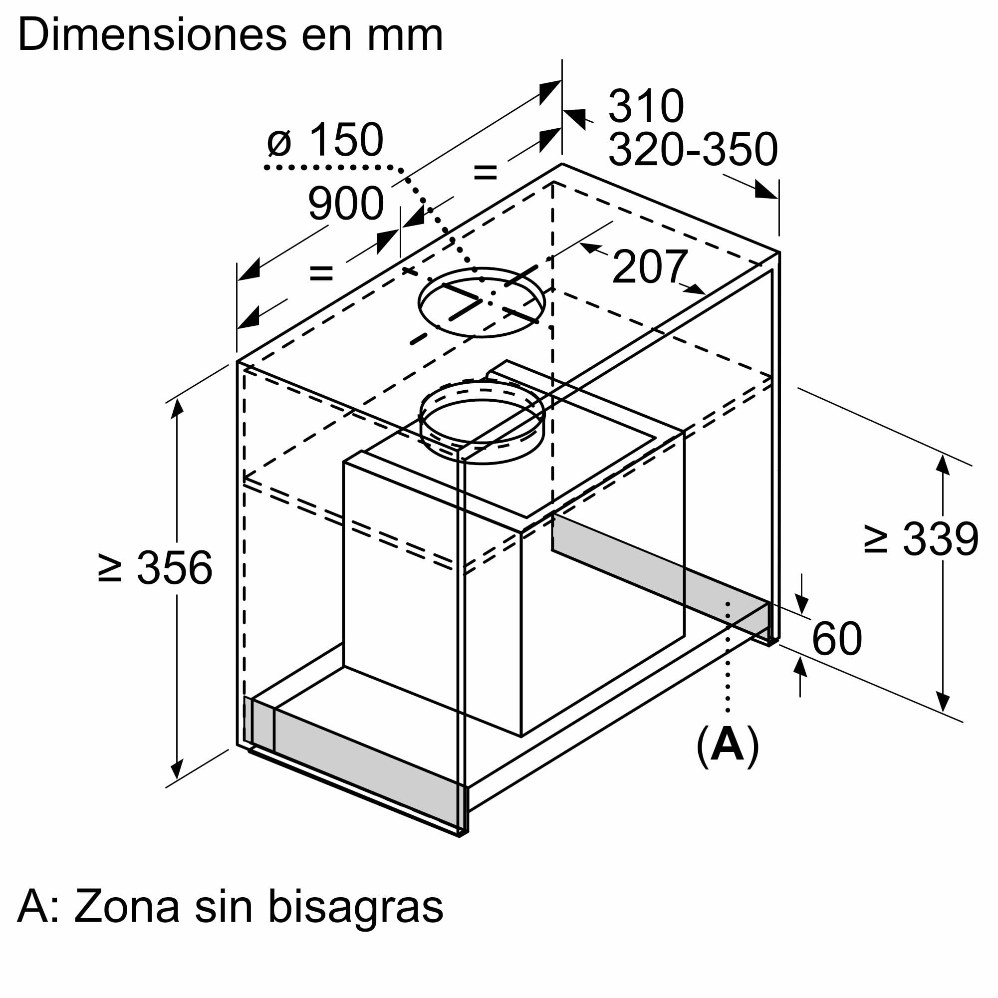 Balay – Campana Extractora Decorativa Integrable, 90 cm de ancho, 3 potencias de extracción, Instalación en Salida de Humos o Recirculación, Acero Inoxidable, 3BD896MX