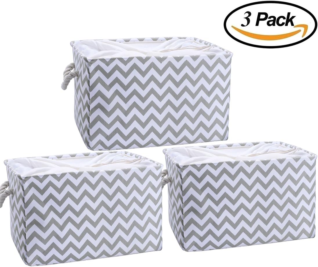AMEON Grey Storage Baskets(Pack of 3),Fabric Storage Bins Toy Storage Basket Collapsible Baskets w Handles for Home,Shelves,Nursery,Clothes Towel Organizer,16" L x 12" W x 8" H