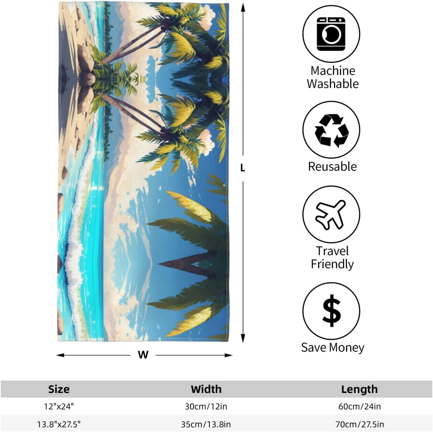 Palm Tree Over Blue Sea Ocean Print Hand Towels for Kitchen, Decorative Bathroom Towels Decor Farmhouse Cute for Men Women Gifts