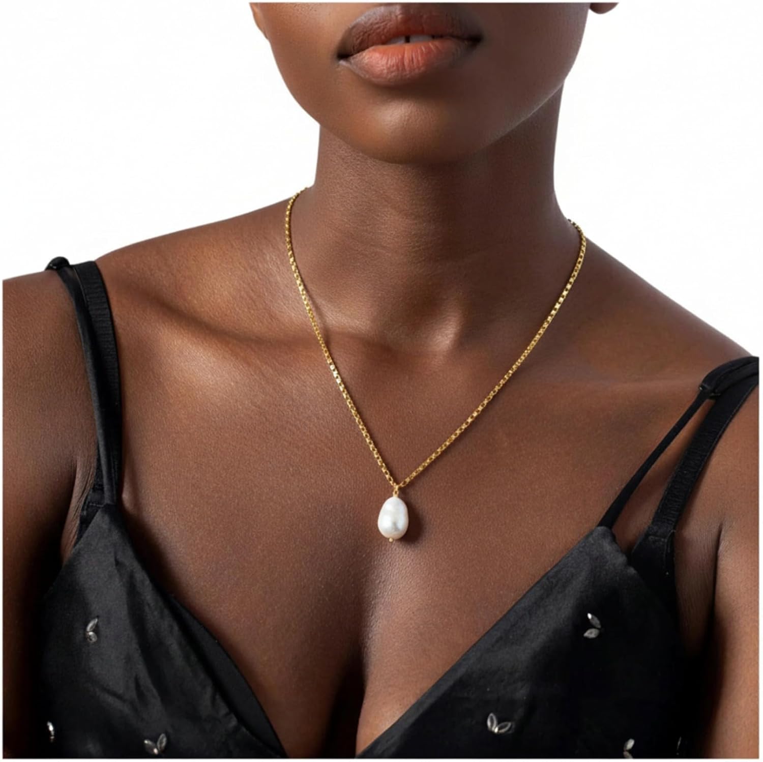 Baroque Pearl Necklace, 925K Sterling Silver Chain Natural Freshwater Cultured Pearl Pendant Necklace/Paperclip, Box, Rope - Image 2