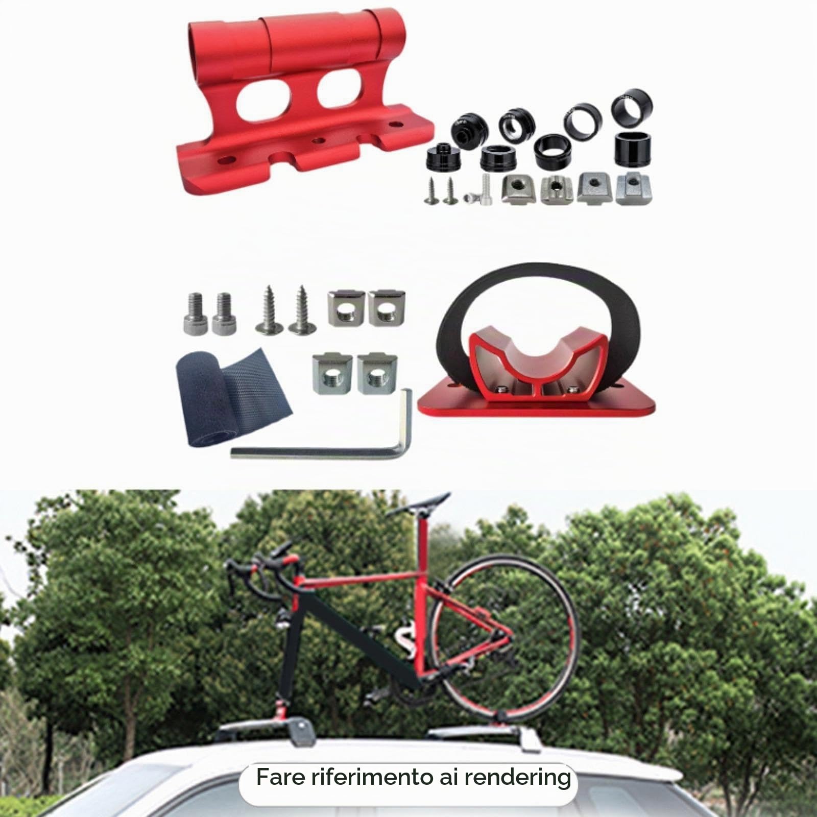F Fityle Portabici da Tetto per Auto e Rimorchio Camion - Supporto per Forcella Bici con Asse Passante da Ruota, Rosso