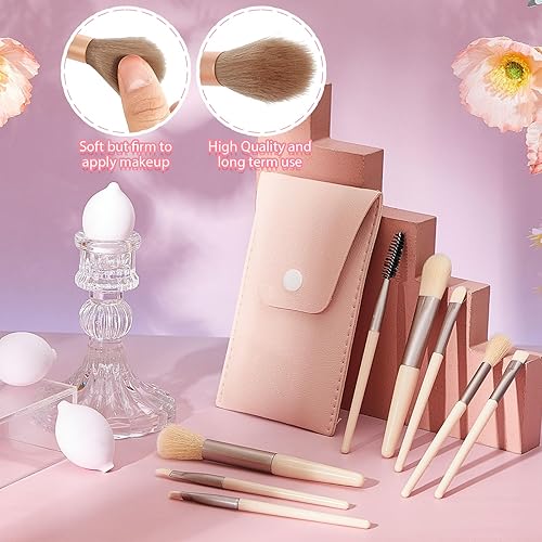 Miniatura 5 de SiliFine Juego de 20 brochas de maquillaje de viaje, 10 mini brochas de maquillaje de viaje con bolsa, 10 esponjas de maquillaje de princesa, juego