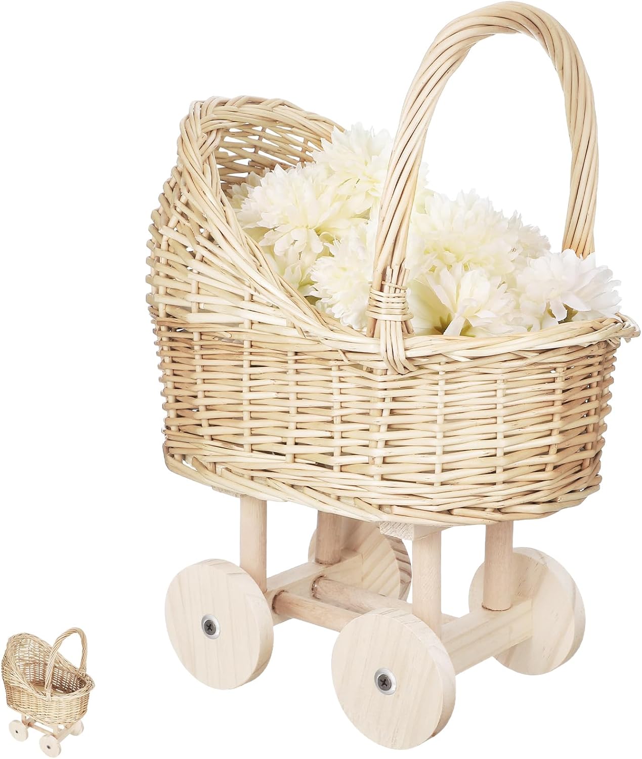 VICASKY Cute Small Basket Handle Baby Shower Basket Rattan Flower Girl Basket for Wedding Dec