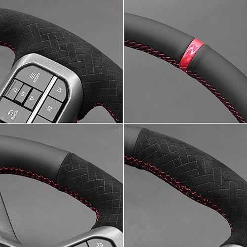 Miniatura 10 de MEWANT Alcantara - Funda para volante de automóvil cosida a mano para Ford F-150 2021-2023  F-150 Lightning 2022-2023 accesorios para volante