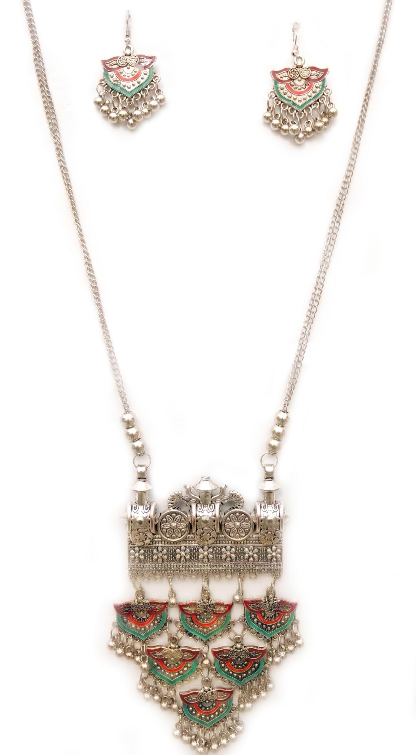 Womens Traditional Oxidised Black Silver Necklace With Earrings Jewellery Set J118-picture-31