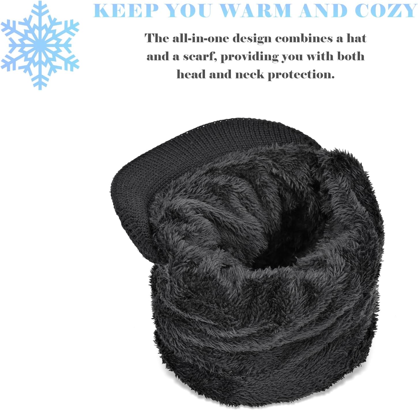 Fleece Lined Beanie Hat, Elastic Soft Ear Protection Knitted Mask Hat with Zipper, Face Neck Warmer Set for Women - Image 6