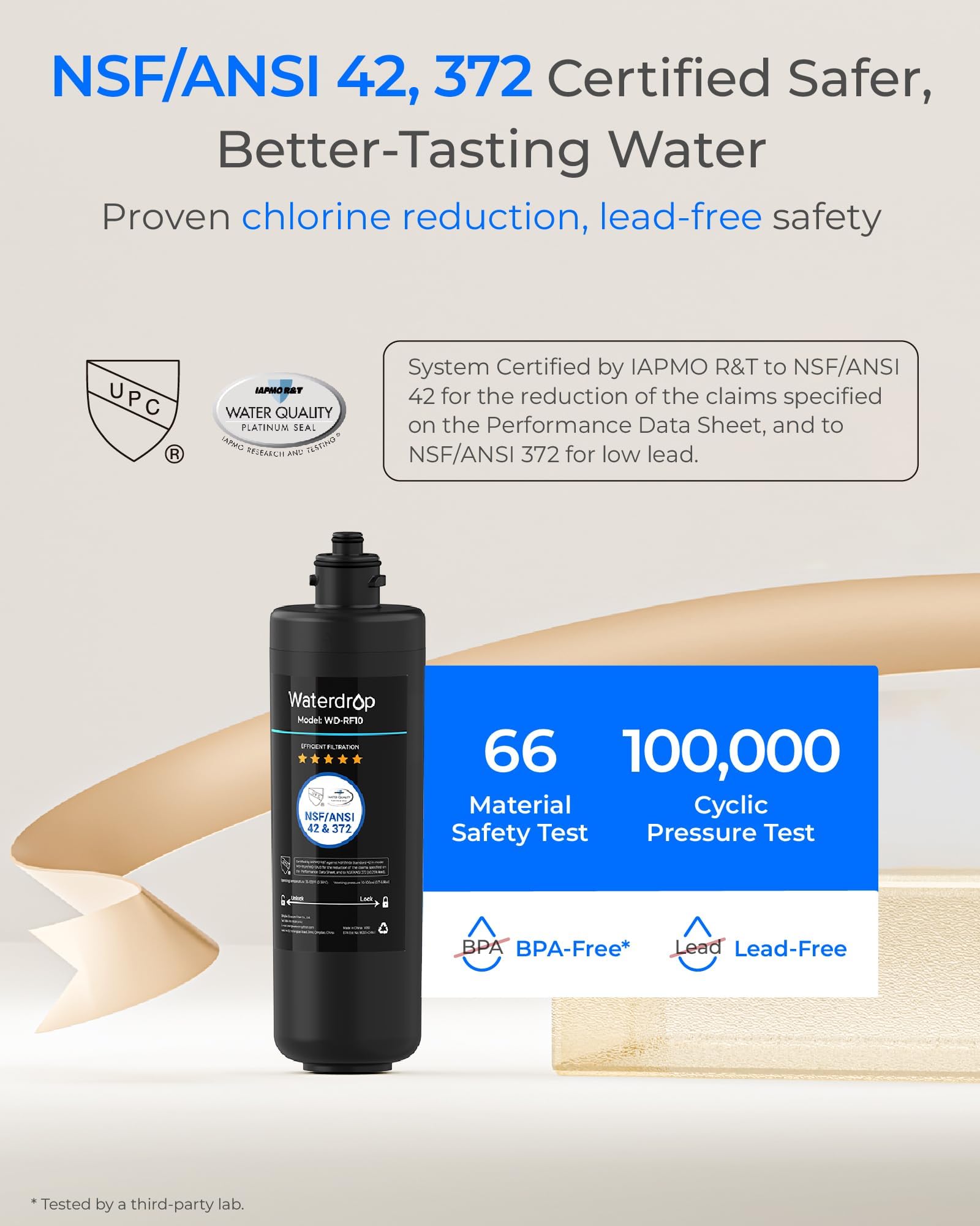 Waterdrop WD-RF10 Filtro per l'acqua, NSF/ANSI 42 Certificato, 30.000 Litri, Sostituzione per il Sistema di Filtrazione dell'acqua Sotto il Lavandino Waterdrop