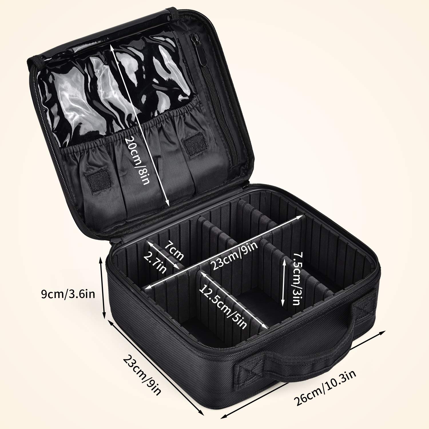 Travel Makeup Case Professional Cosmetic Train Cases Artist Storage Bag Make Up Tool Boxes Brushes Bags With Compartments Waterproof Detachable Vanity Organizer, Black, M, Minimalist 4