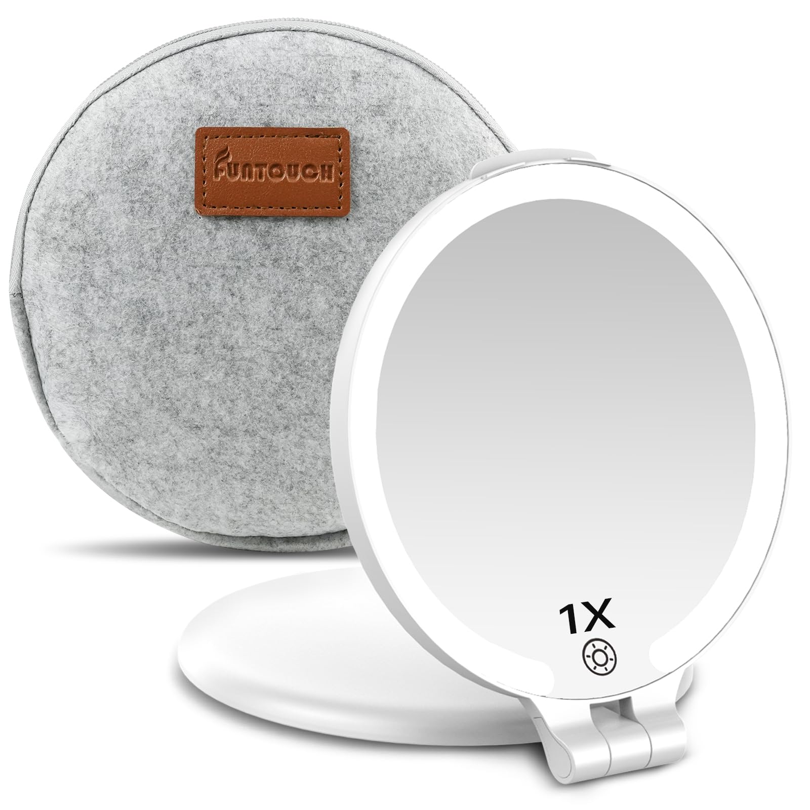 Famihomii Espejo de Maquillaje de Viaje Recargable con Luces y Espejo de Aumento de 10X, Espejo de Bolsillo con 3 Colores Brillo Ajustable, Ideal para Bolso, Regalo para Niñas