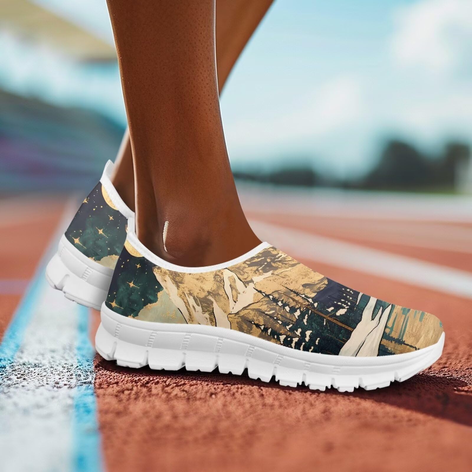 Męskie trampki kolarskie z podparciem łuku antypoślizgowe oddychające mokasyny kemping buty do chodzenia buty do biegania biała podeszwa, krajobraz, 39.5 EU