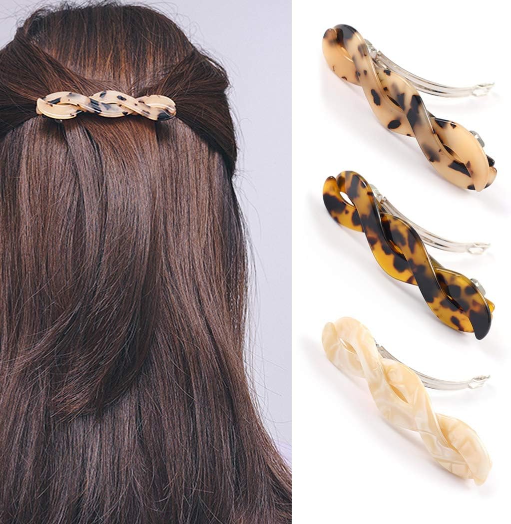 Brinie Hair Barrettes Tortoiseshell Hair Clips Geometric Hair Pins Automatic Hair Accessories for Women and Girls (Pack of 3)