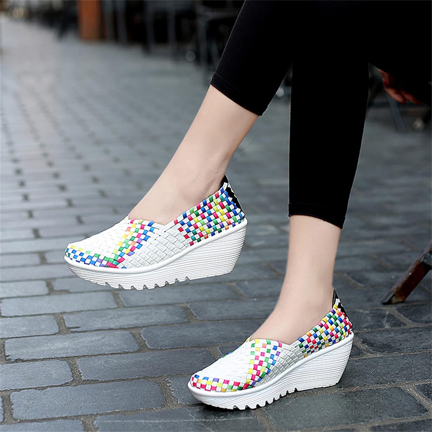Veroders Women's Platform Wedge Sandals Woven Elastic Pumps Comfortable Slip-On Walking Shoes for Casual Wear