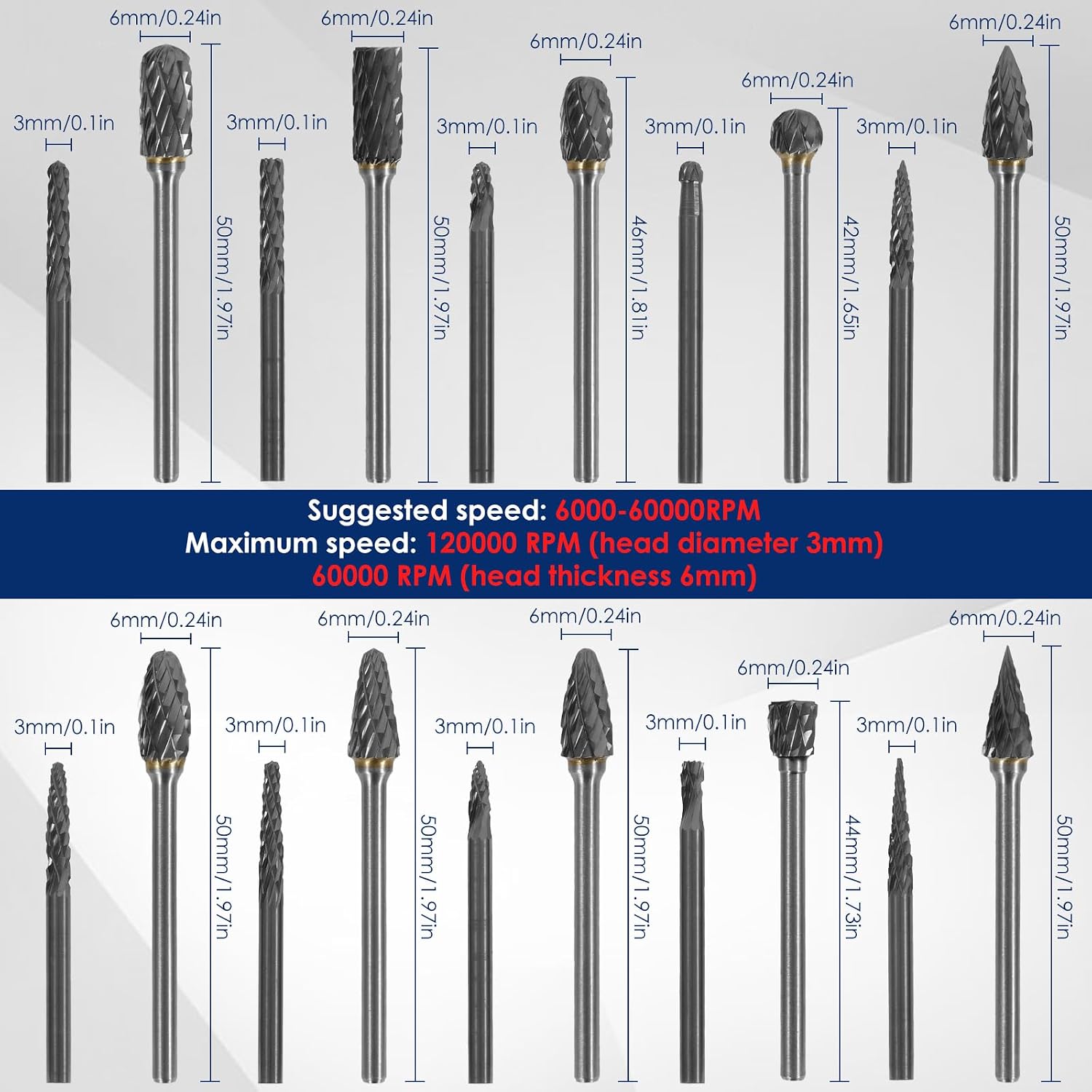 21 Pcs Carbide Burr Bits 1/8" Shank Metal Grinding Die Grinder Bits Rotary File Rasp Wood Stone Steel Carving Cutting Engraving Grinder Kit Attachment Rotary Tool Accessories Set Harder Than Diamond