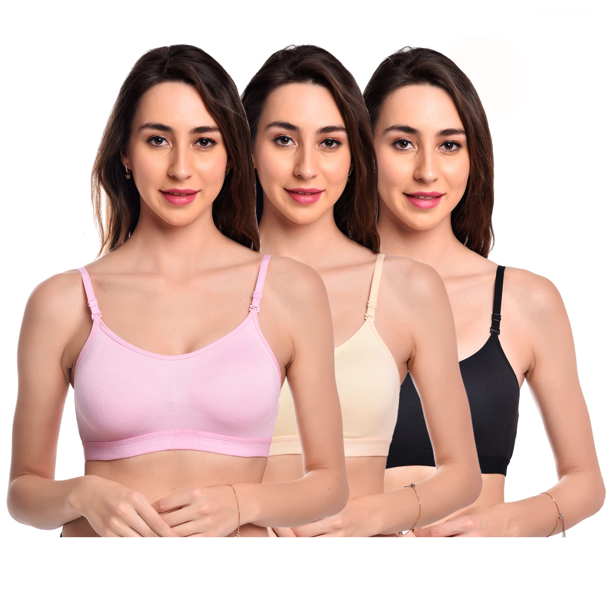 fine girl Women's Cotton Non-Padded Non-Wired Sports Bra Combo (Pack of 3)-picture-16