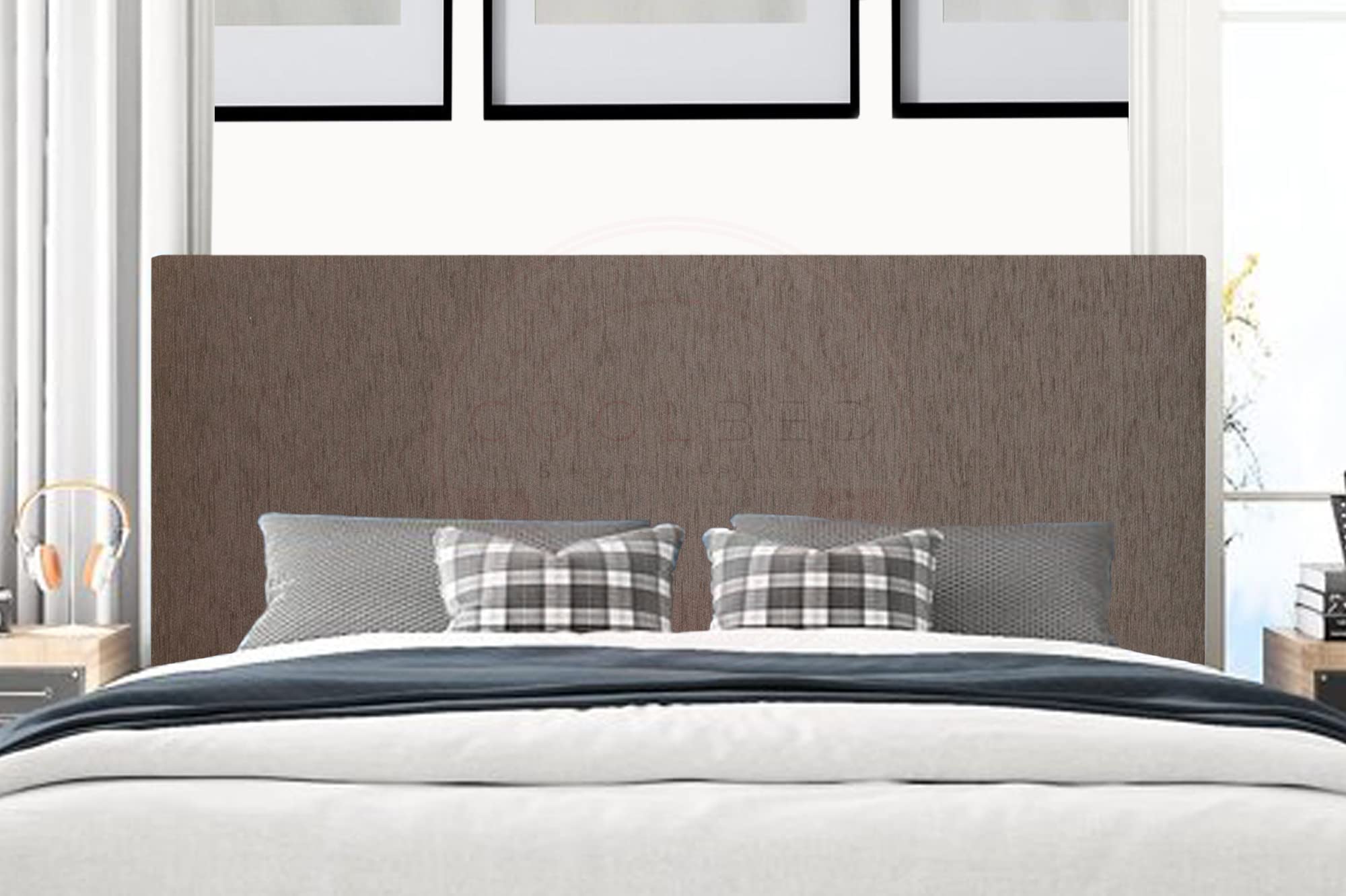 Chenille Fabric Plain Divan Bed Headboards 20” or 24” Height Upholstered Headboard (Double (4'6) - 20" (H), Brown Chenille)