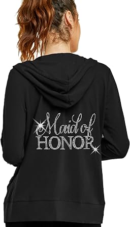 RhinestoneSash Bride Hoodie Zip Up - Bridal Party Full Zip Lightweight Cotton Hoodies - Bridesmaid Sweatshirt Gift