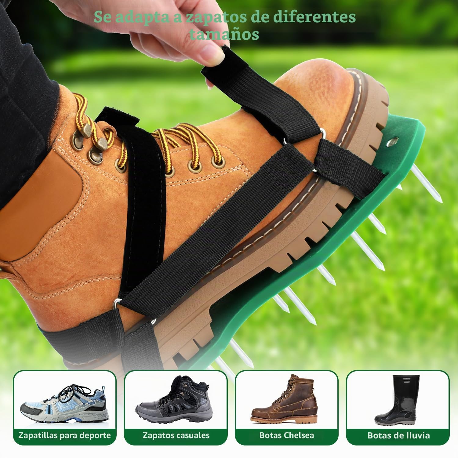 Ohuhu Zapatos Aerador de Cesped Sin Instalación, Zapatos Jardín de Césped con Pala de Acero Inoxidable Sandalias Zapatos con Puntas, Talla Universal para Todos Los Zapatos