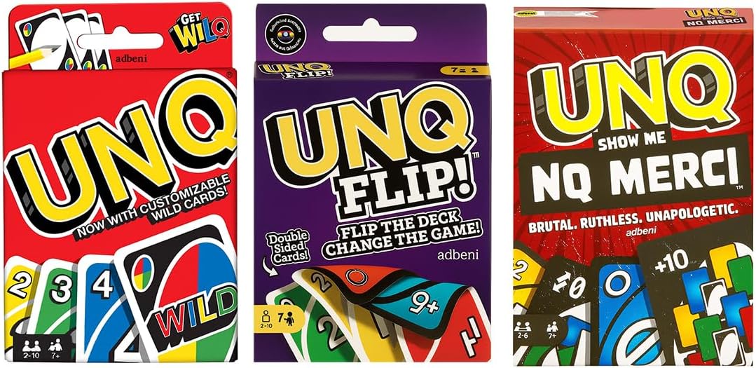 adbeni Matte UNQ Classic, FLIP & Merci | Combo Pack of 3 | Family Fun Card Games for Kids, Adults & Teens | Travel-Friendly, Strategy & Action Play | Perfect for Parties, Holidays & Game Nights